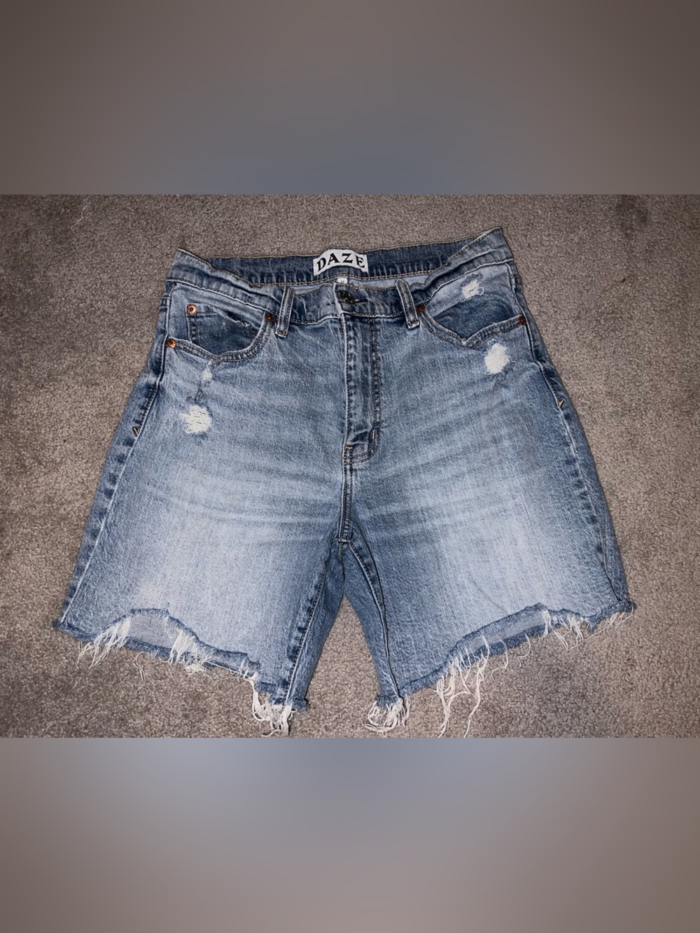 DAZE Light Blue Distressed High-Rise Denim Shorts
